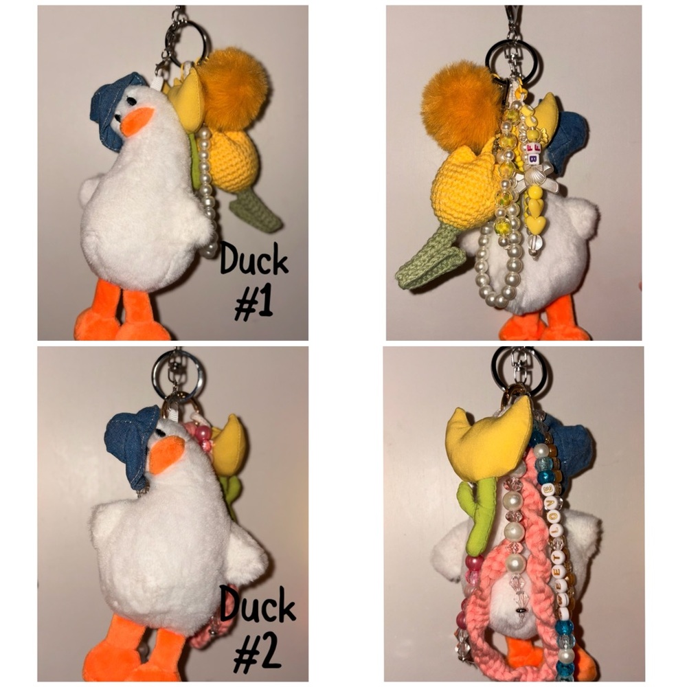 Plush Duck Keychain with Orange Feet and Blue Hat